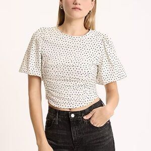 Express Black and White Polka Dot Puff Sleeve Crop Top